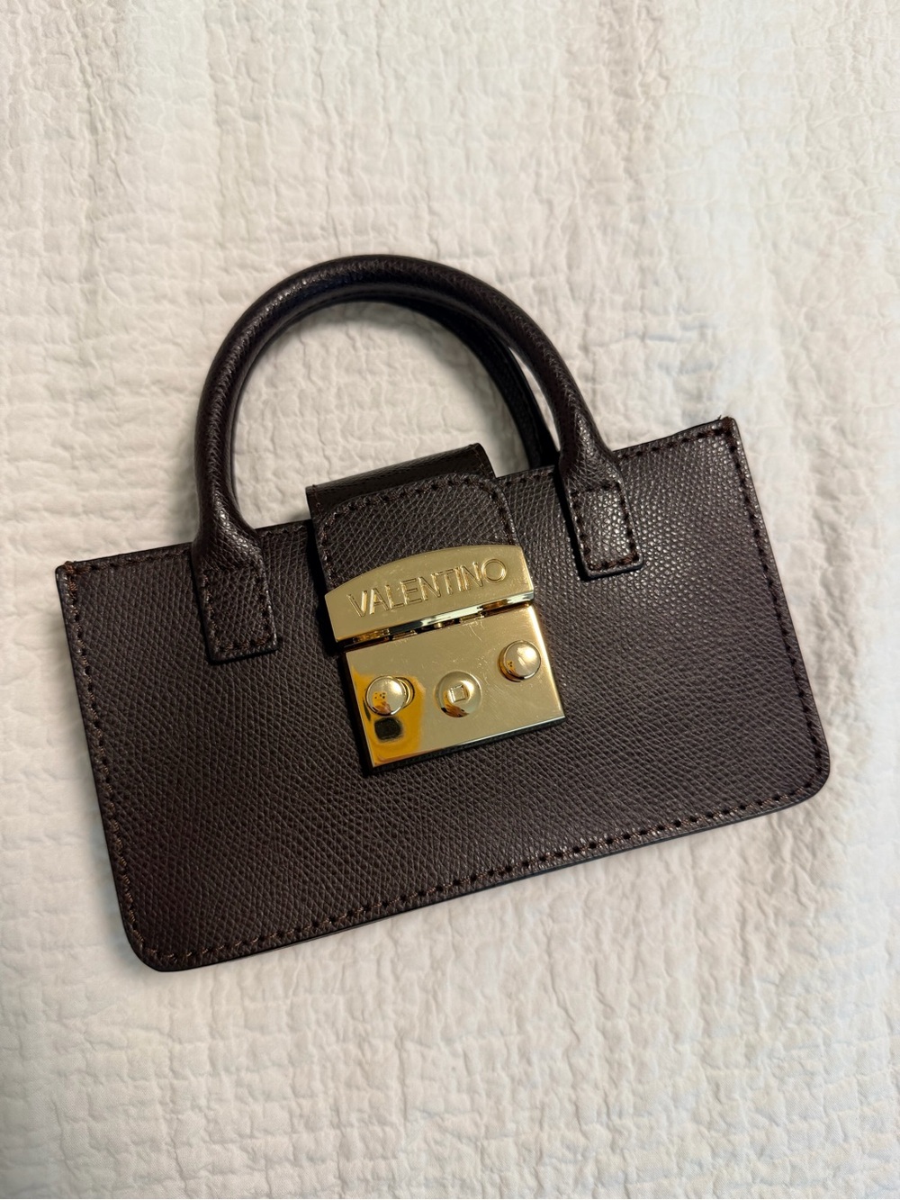 Valentino Small Brown Leather Top-Handle Bag with Gold Lock